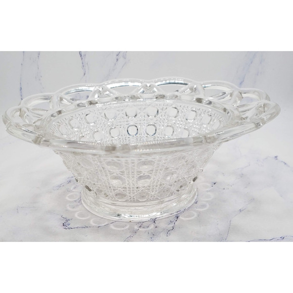 Vintage Imperial Clear Glass Button Open Lace Candy Bowl - Picture 1 of 11